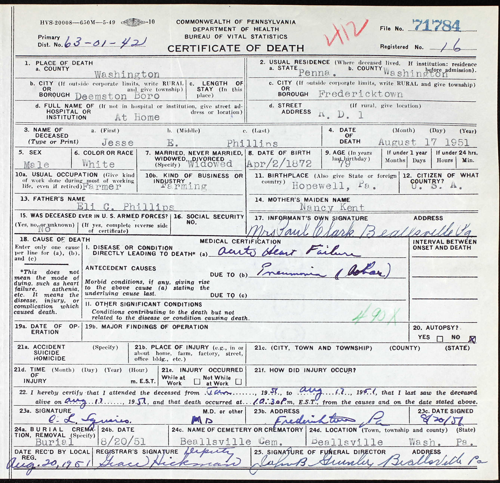 death certificate